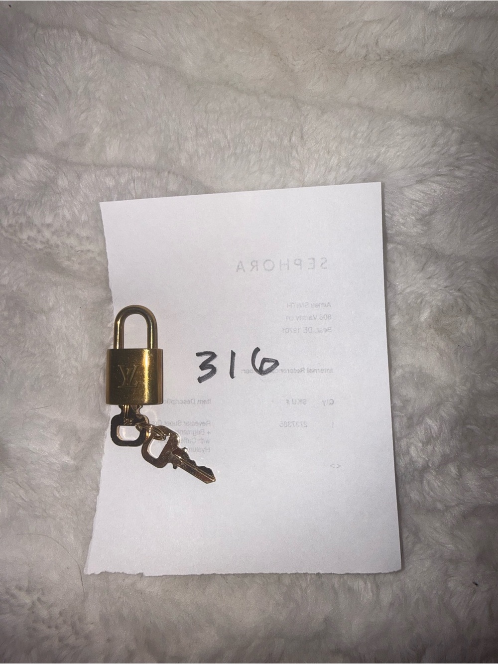 Gold Padlock Key Charm - Monogram Detail